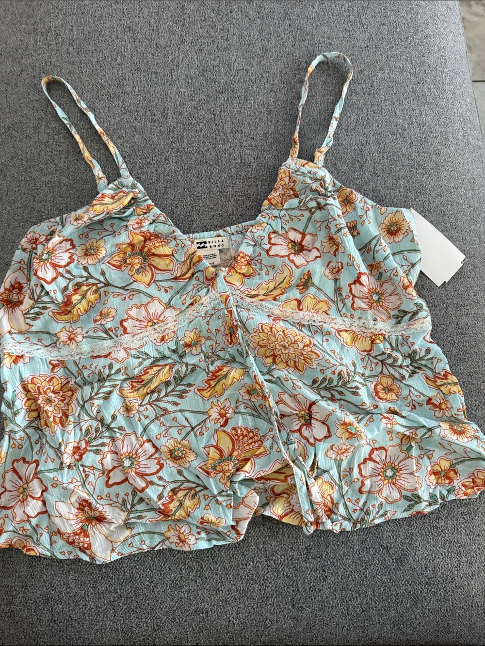Billabong Light Blue Floral Camisole with Yellow & Orange Accents